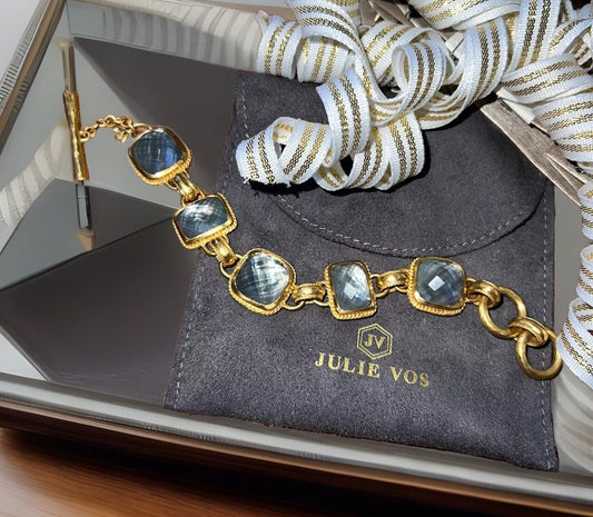 Julie Vos Iridescent Charcoal Blue Link Bracelet 24k Plate Adjustable Toggle Julie Vos