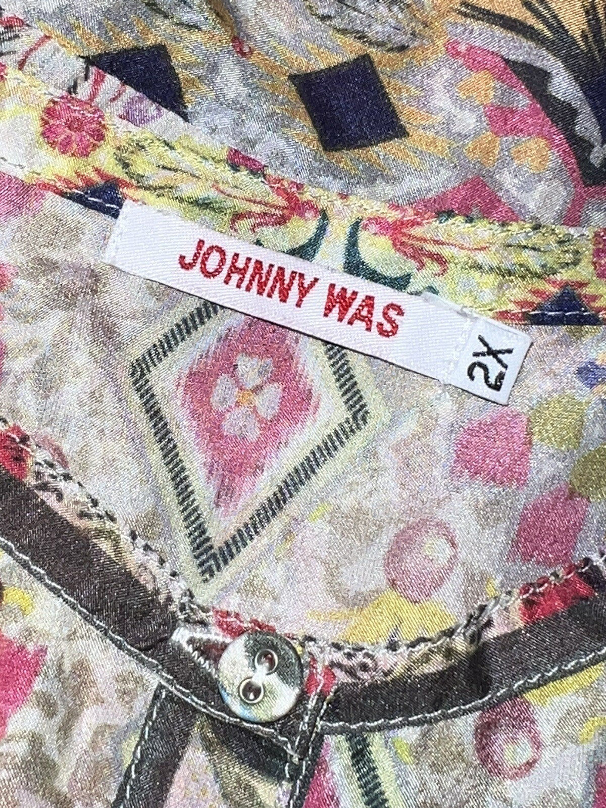 Johnny Was 2X Tunic Top Blouse 100% Silk Soft & Flowy Shirt  Long Sleeve BOHO Johnny Was