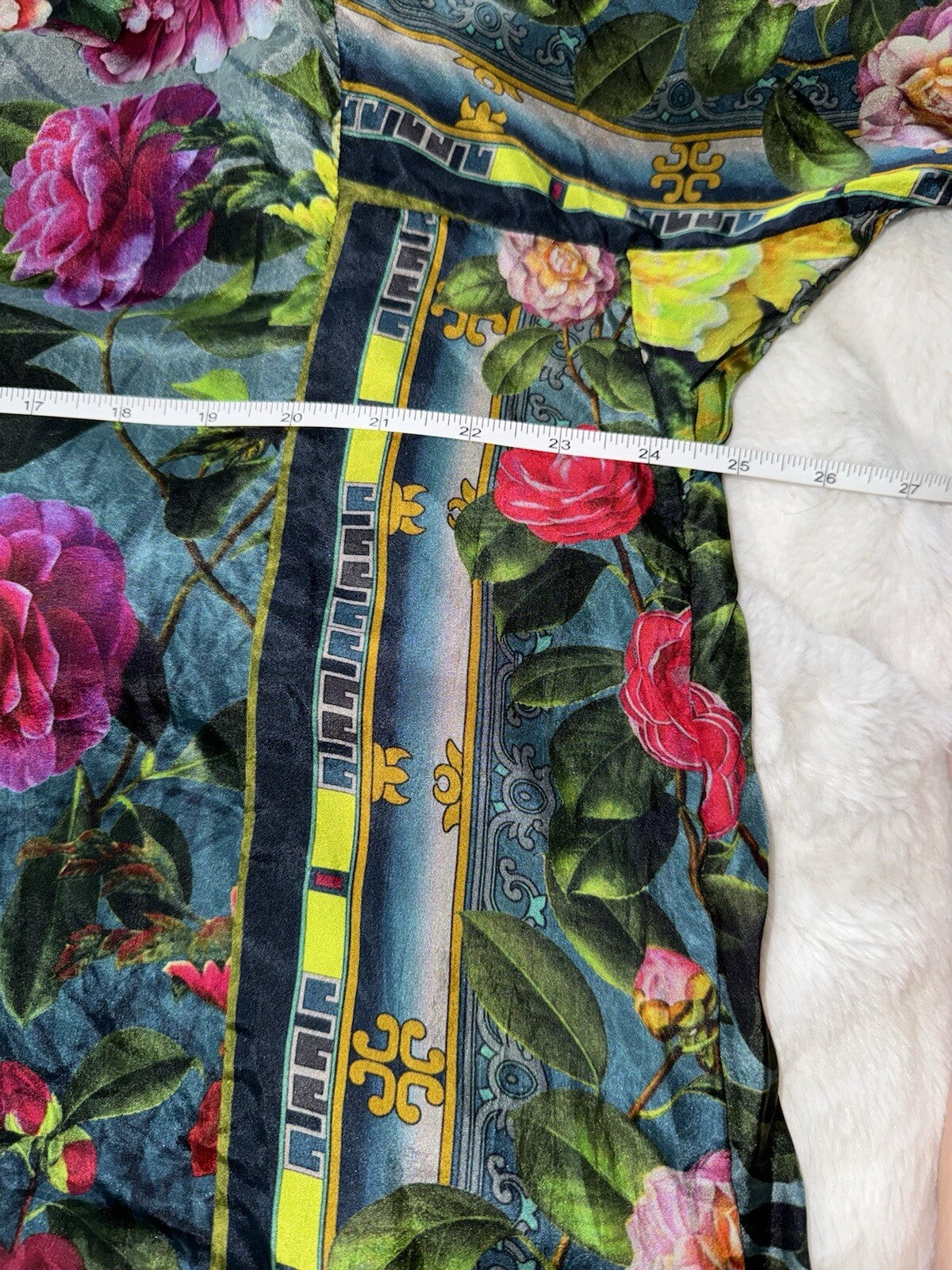 Johnny Was XL 100% Silk Mini Shirt Dress Button Up Tunic Top  Roses Blue Johnny Was