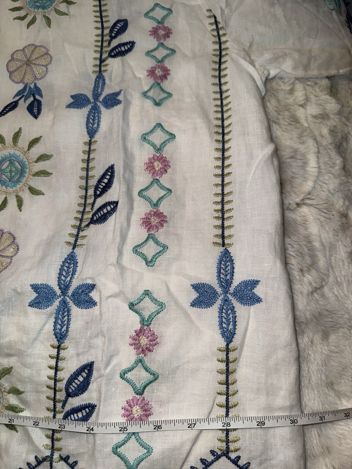 Johnny Was 3X White Linen Kimono Embroidered Blue & Pink Wrap Jacket