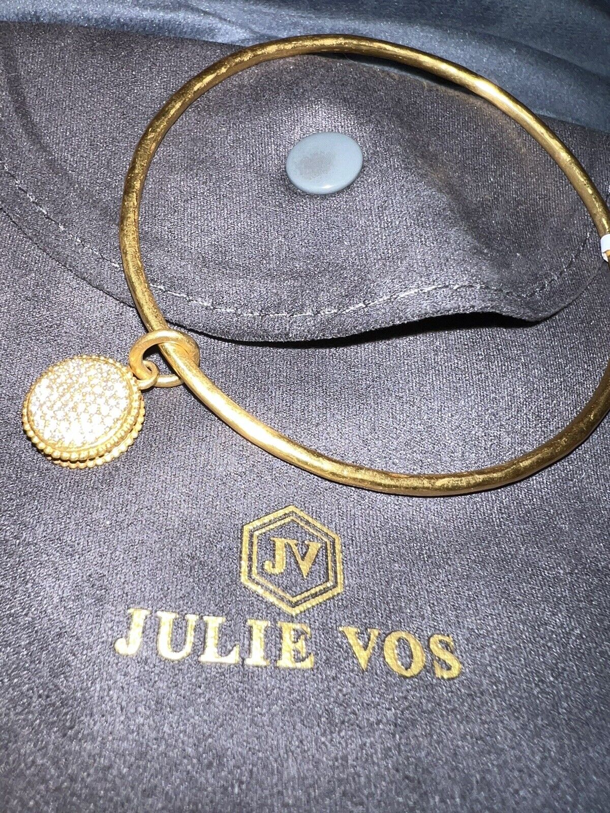 New Julie Vos Pave Charm CZ Bangle Bracelet Sz M NWT Reversible Fleur de lis