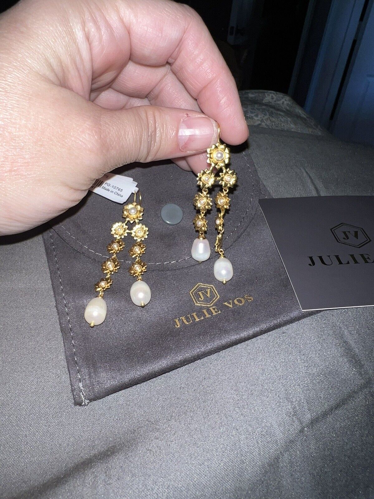 Julie Vos Flora Chandelier Drop Earrings 24k Gold Plated & Pearls