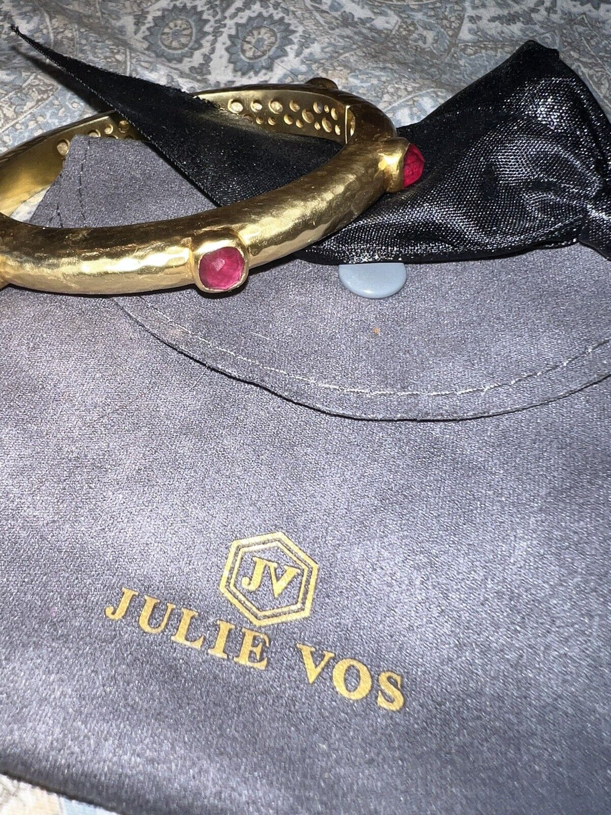 NEW Julie Vos Hinged Bangle Cuff Bracelet w/ Reddish Pink Stones NWOT