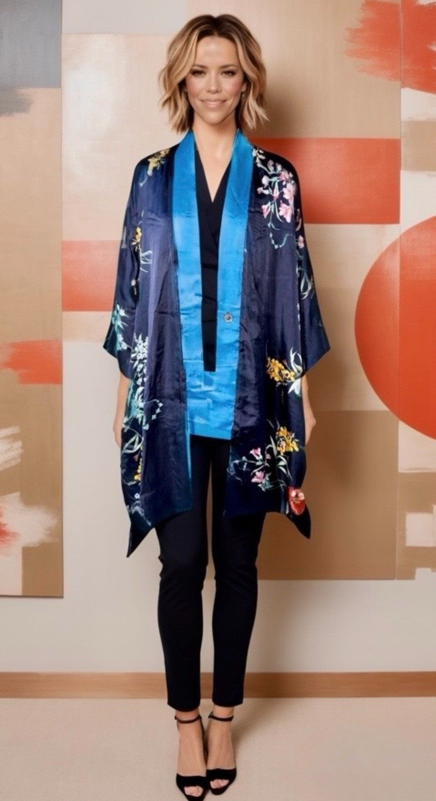 Johnny Was L 100% Silk Kimono Duster REVERSIBLE Embroidered Cardigan Wrap Johnny Was