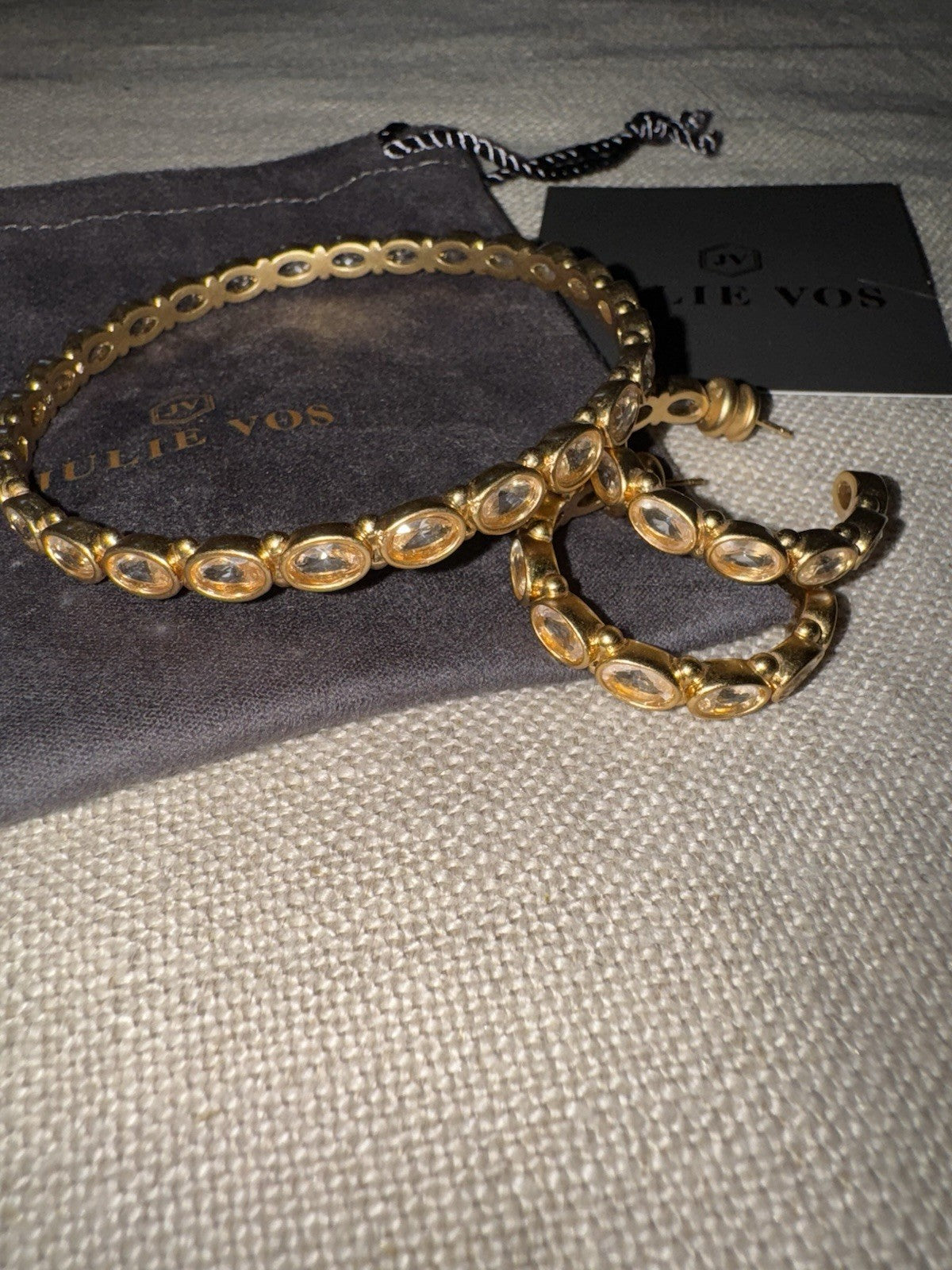 Julie Vos Bracelet 24K Gold Plated Clear Crystal Bangle Sz Medium Stacking Julie Vos