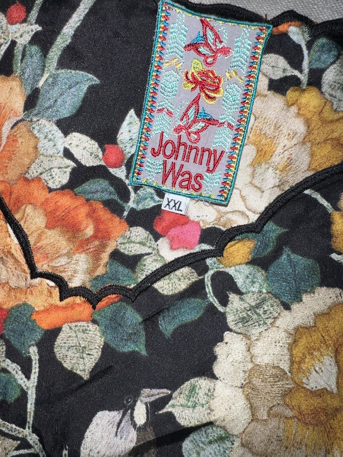 100% Silk Johnny Was Black Tunic Top Or Mini Dress XXL 2X 2XL Birds & Flowers Johnny Was