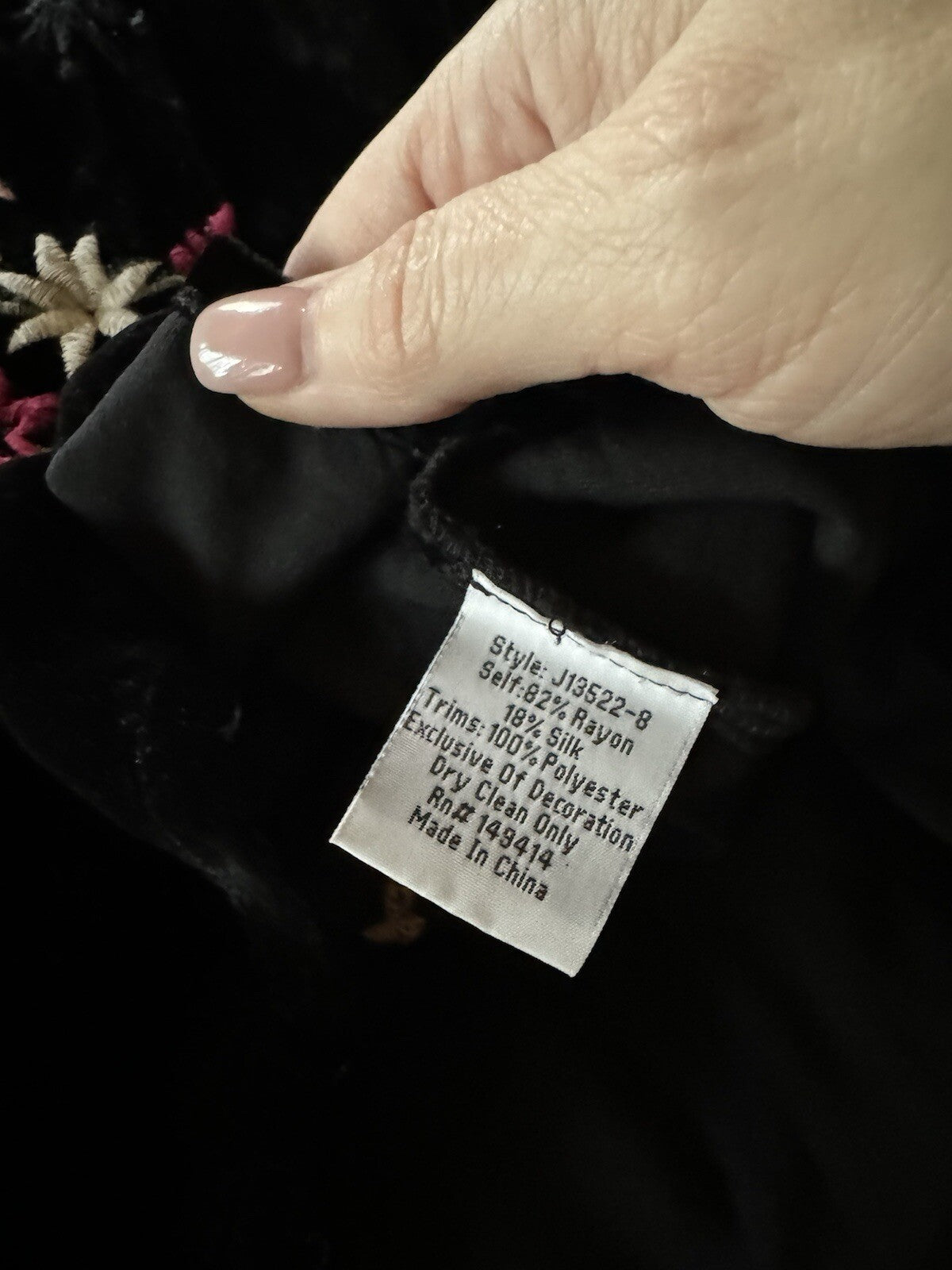 Johnny Was L Large Black Velvet Roses & Stars Embroidered Peasant Tunic Top Johnny Was