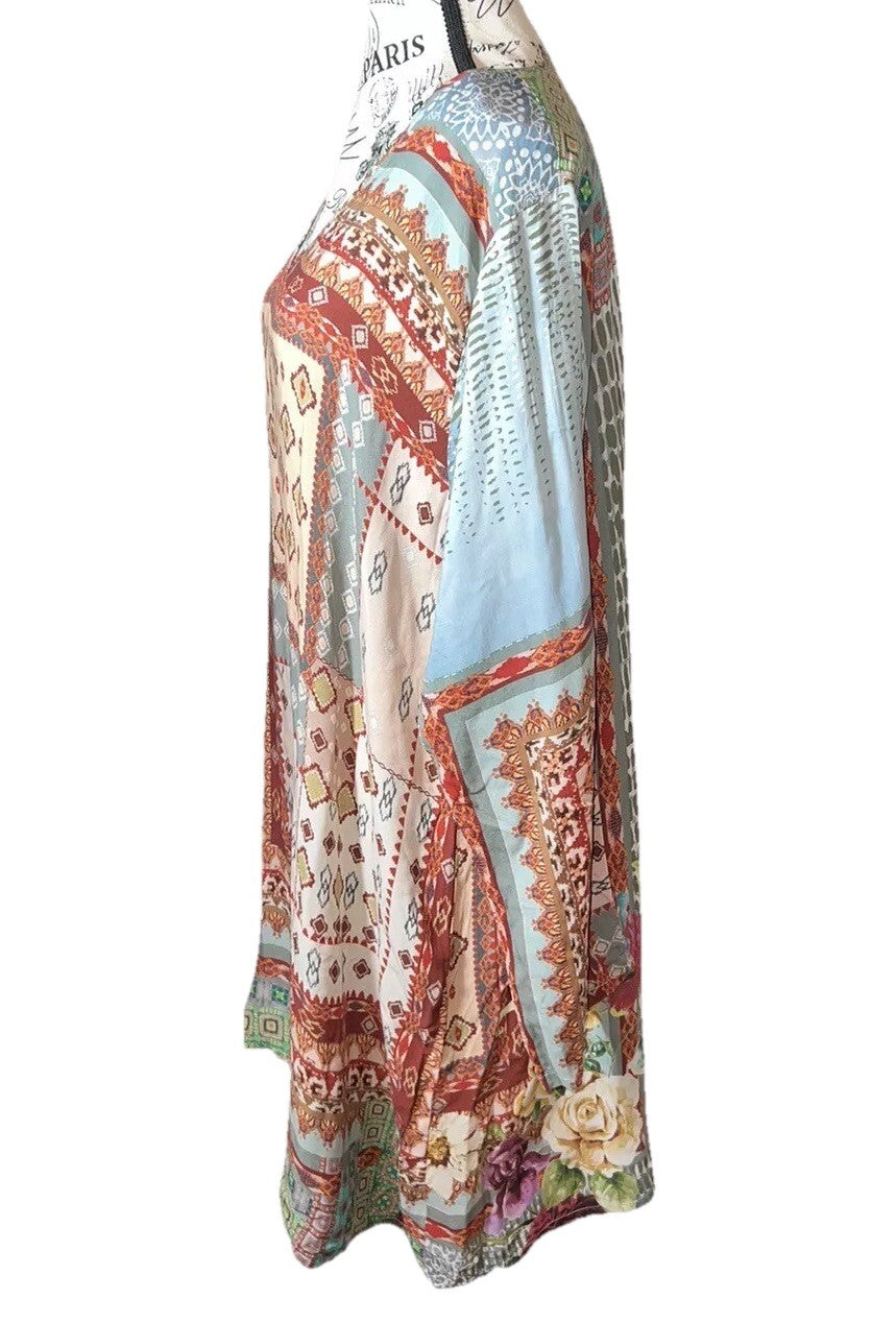 Johnny Was 1X Shift Mini Dress Tunic Top Lightweight Cool Soft Patchwork Johnny Was