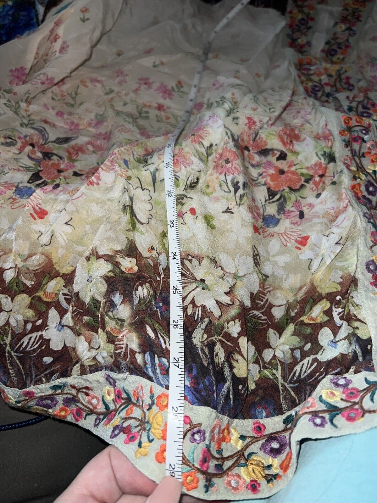 Johnny Was Silky Long Kimono Floral Ivory Pockets Embroidered Sz M Medium