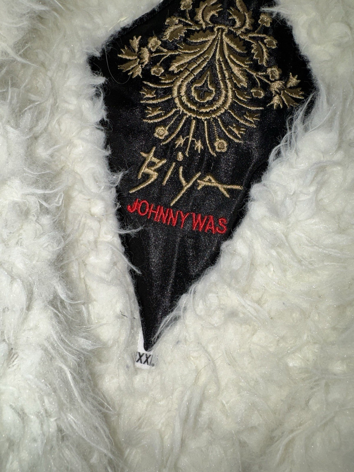 Johnny Was XXL Plus Faux Fur Sherpa Coat Jacket Silver & Pink Shearling Tassels Johnny Was