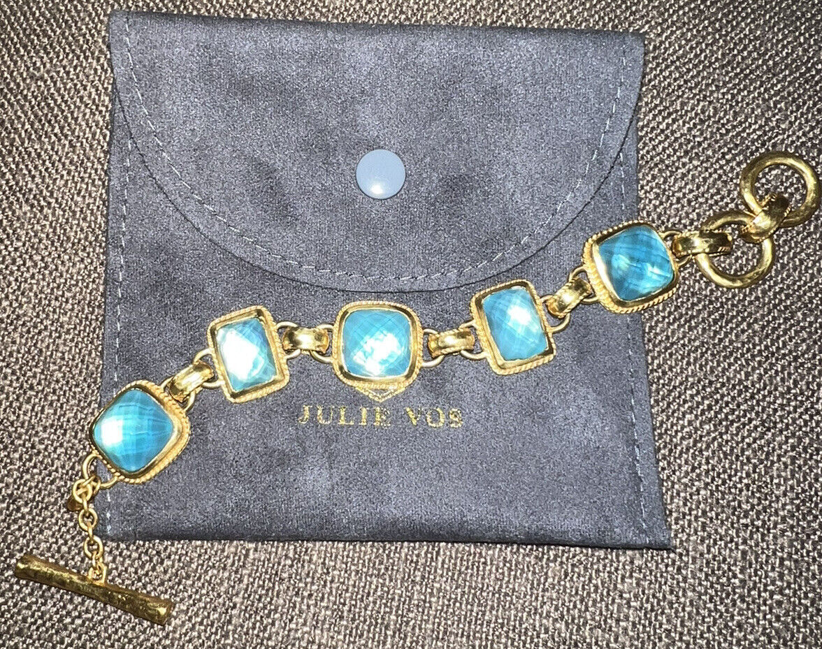 NEW Julie Vos Beautiful Iridescent Blue Link Bracelet W/ Adjustable Toggle NWOT