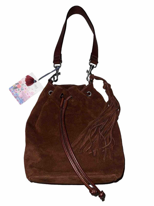 Johnny Was Brown Suede Leather Tote Bag Purse Crossbody Hobo Tassels