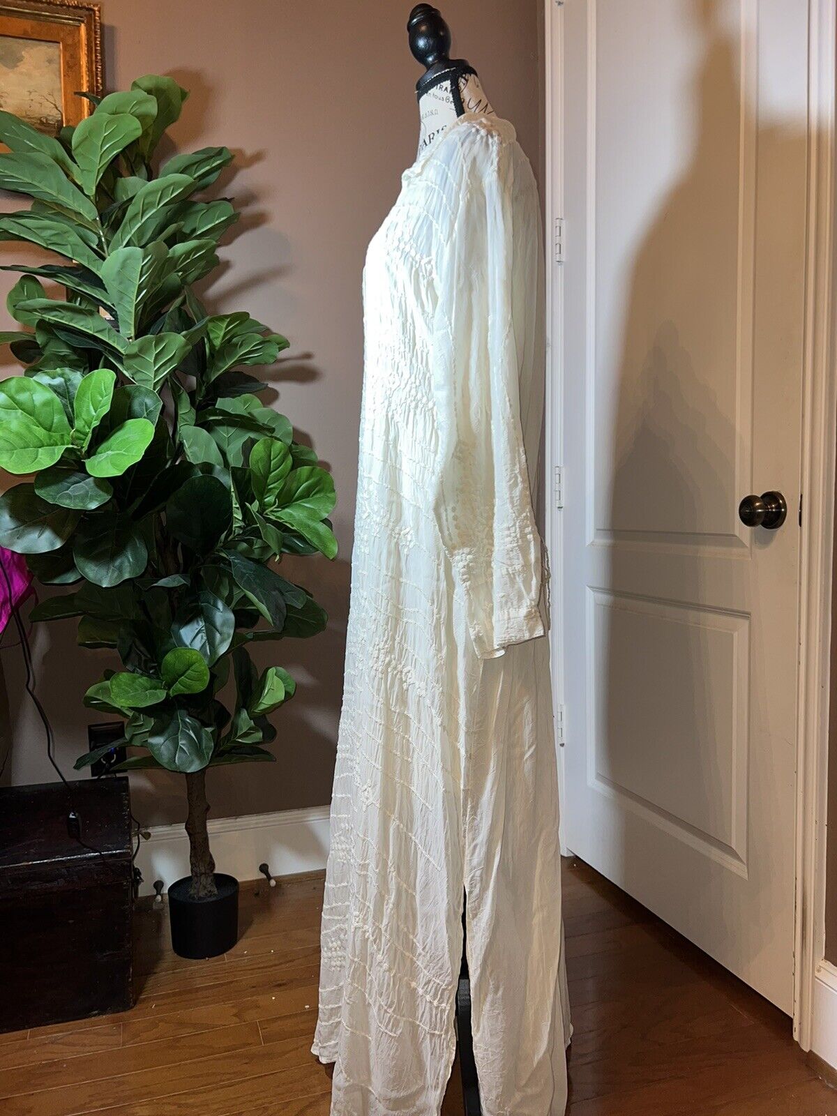 Johnny Was Ivory Silky Embroidery & Lace Kimono Dress Beach Wedding  XXL 2XL 2X