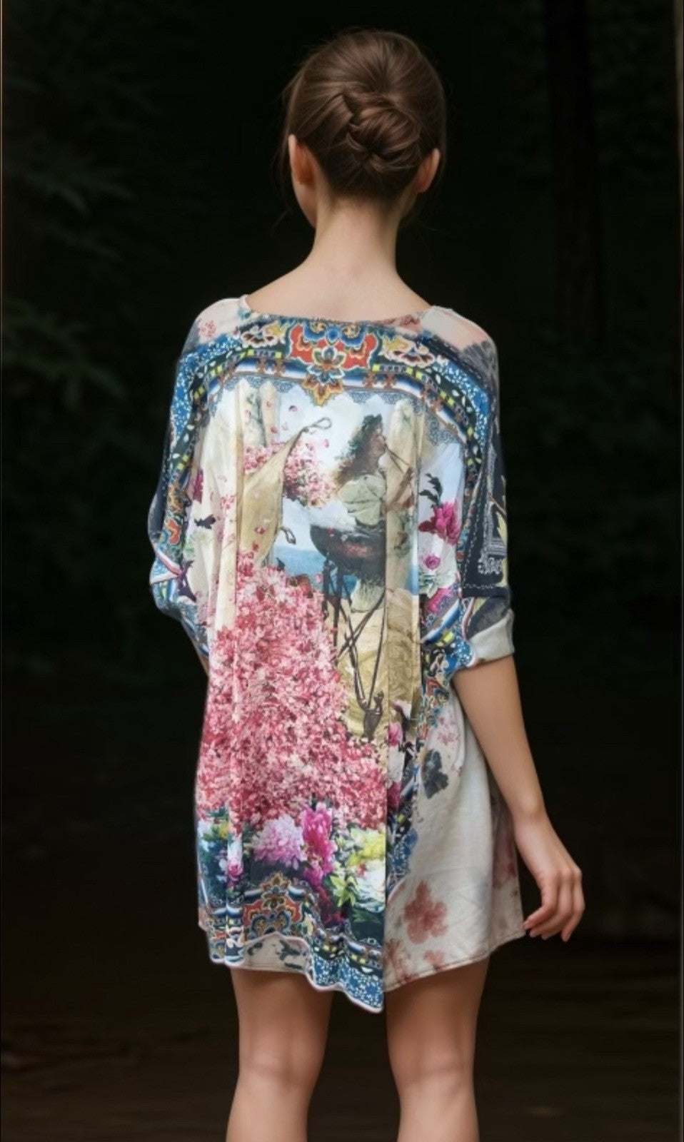 Johnny Was O/S Kimono Wrap Top Cover Up Beautiful Back & Beading Summer One Size Johnny Was