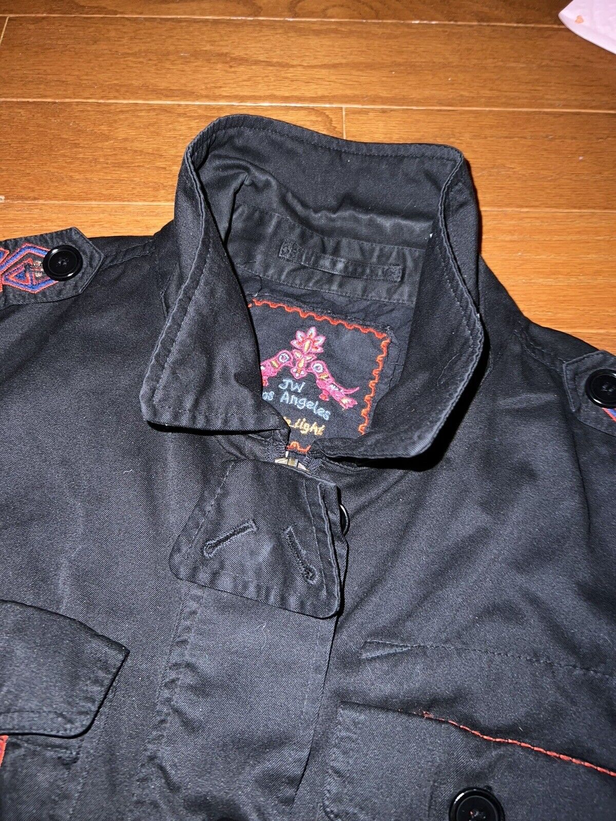 Johnny Was Black Embroidered Military Field Jacket Coat Anorak Sz M Medium