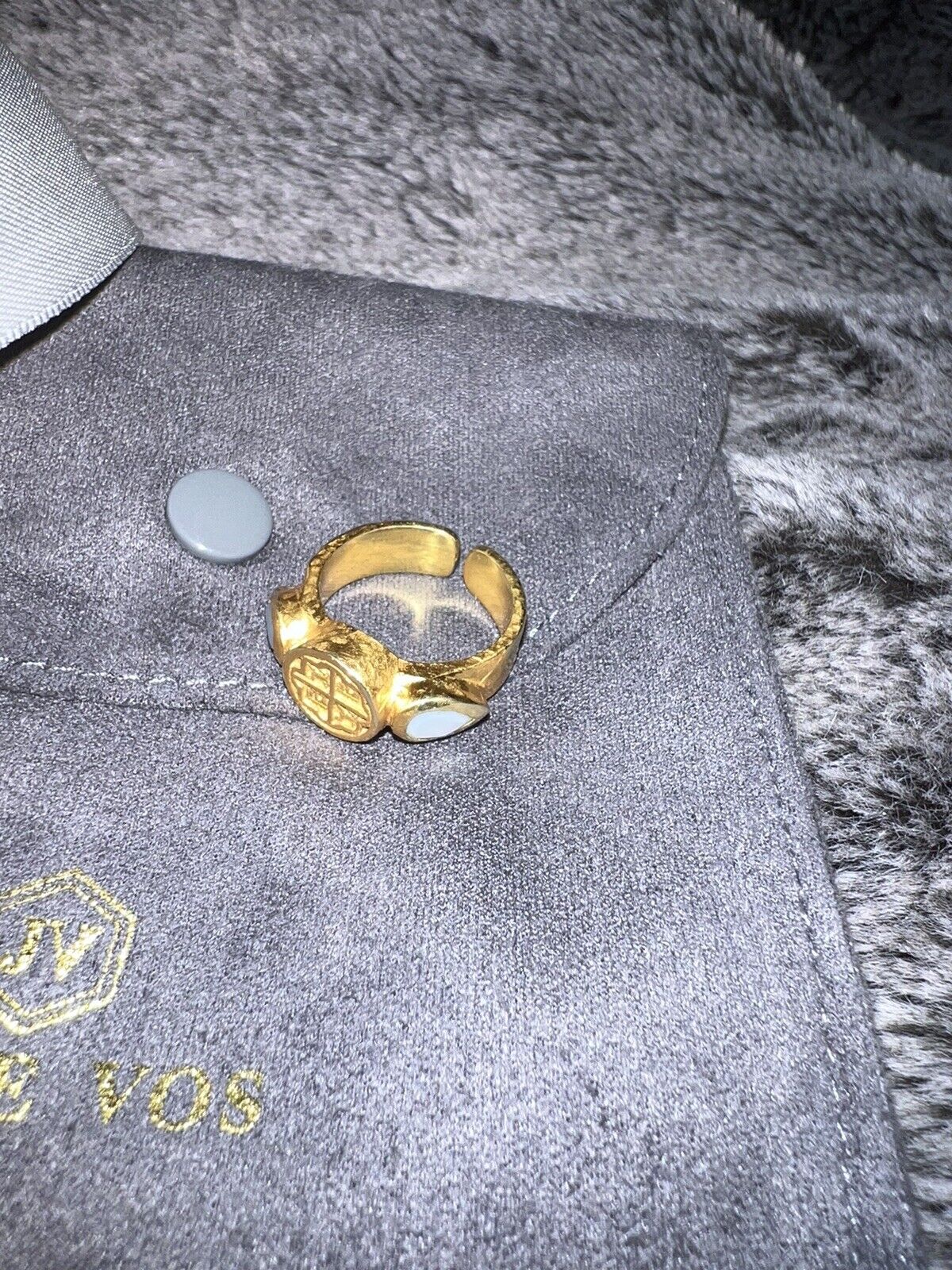 Julie Vos Ring w/ Moonstones & Seal Adjustable Sz 6