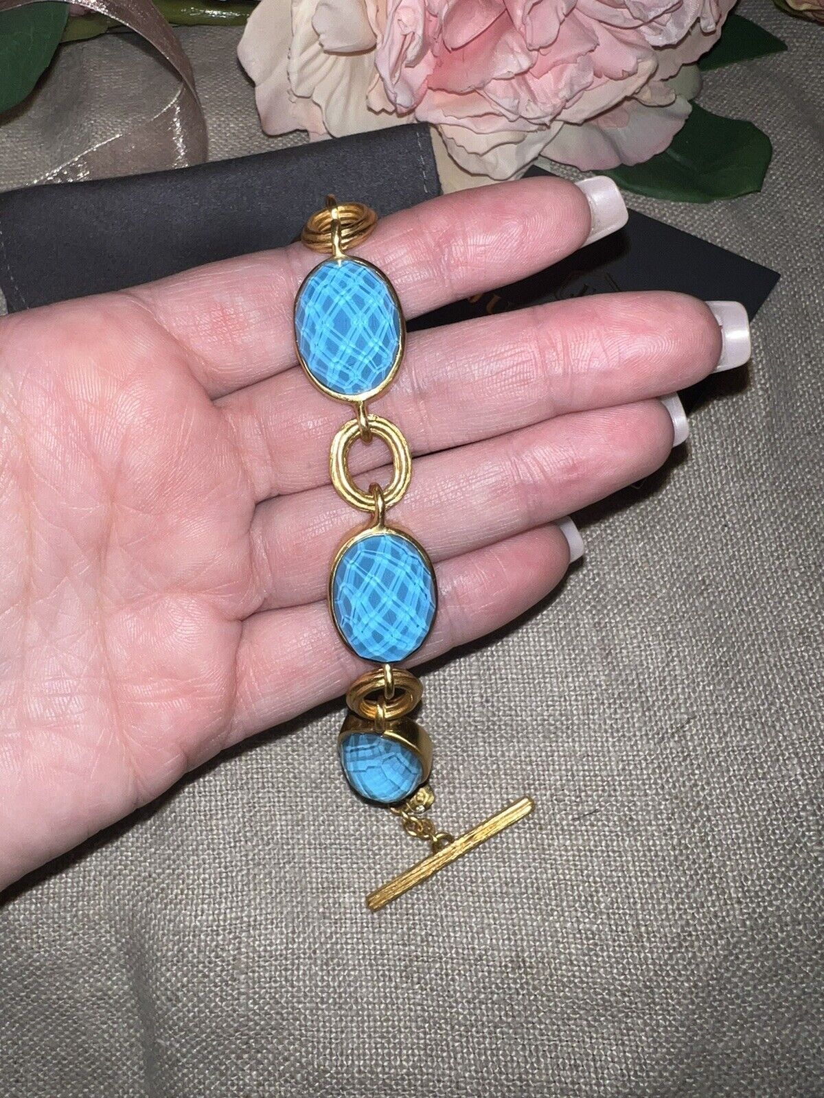 NEW Julie Vos Pacific Blue Toggle Link Bracelet 24k Gold Plates NWOT