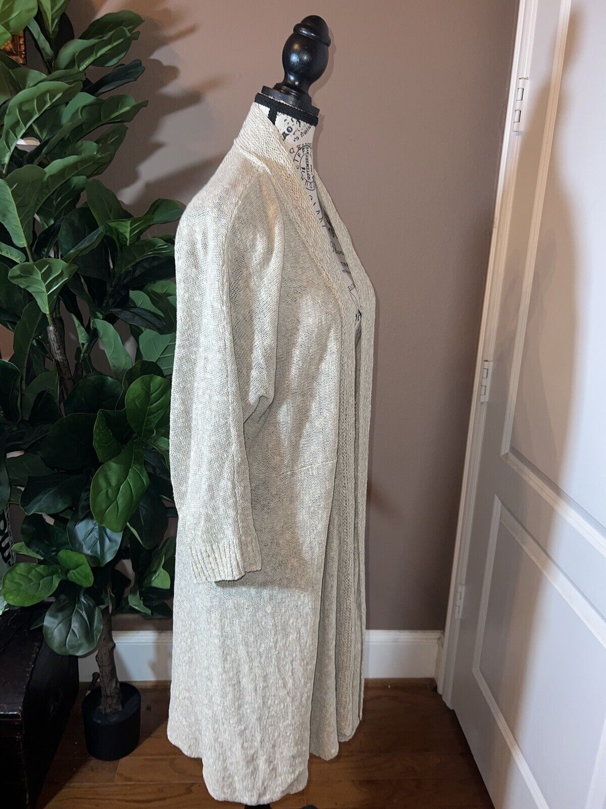 Eileen Fisher XL Natural Linen Color Cardigan Sweater Kimono