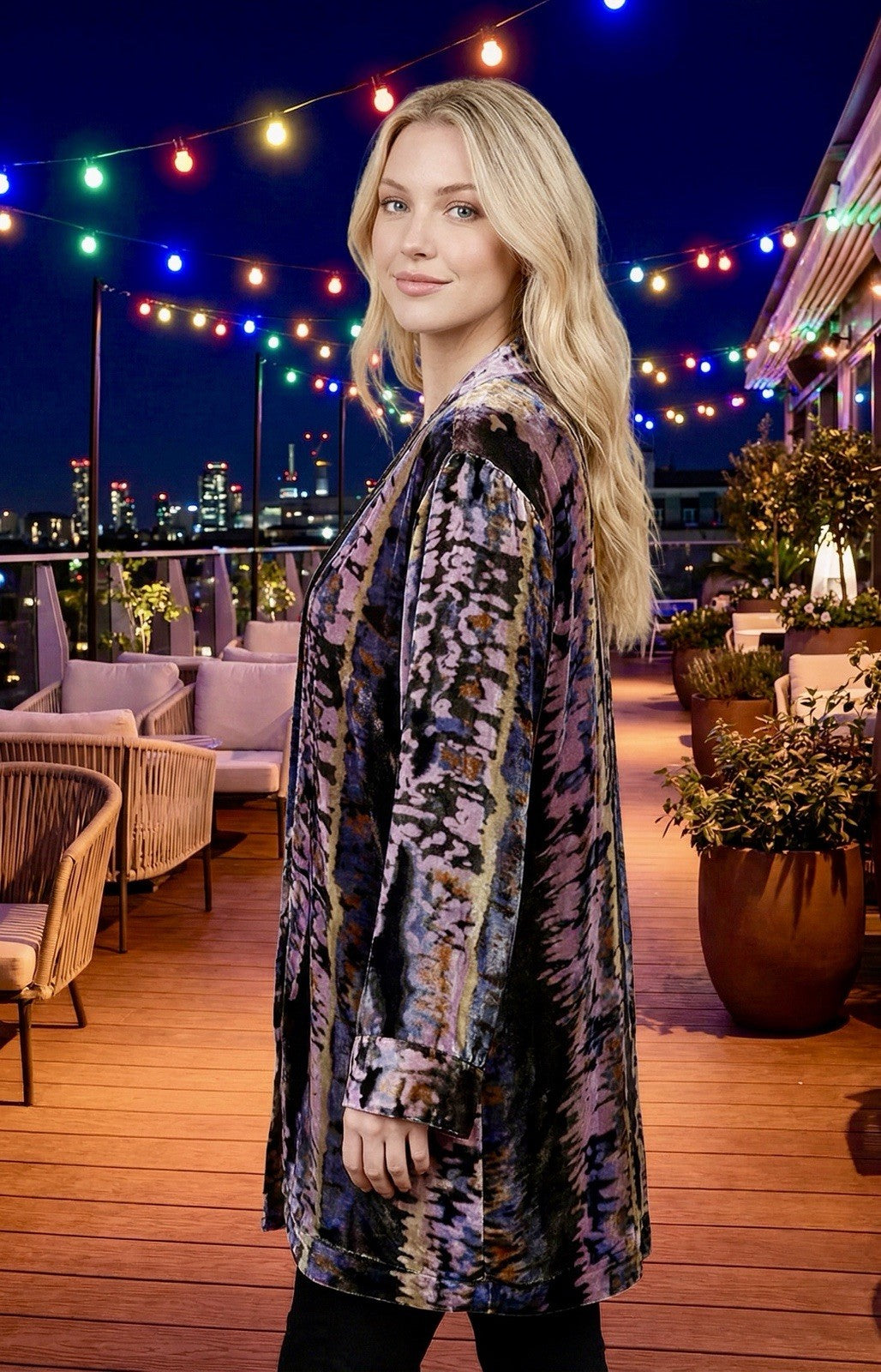 Johnny Was M Velvet Silk Lined Kimono Wrap Jacket Purple Blue Gold Artsy BOHO Johnny Was