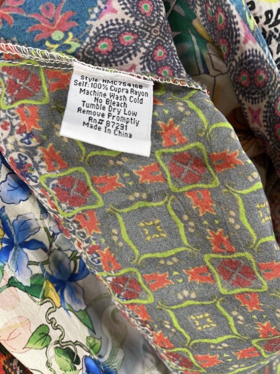 Johnny Was L Silky Kimono Wrap Patchwork Duster Jacket Cool Lightweight BOHO Johnny Was