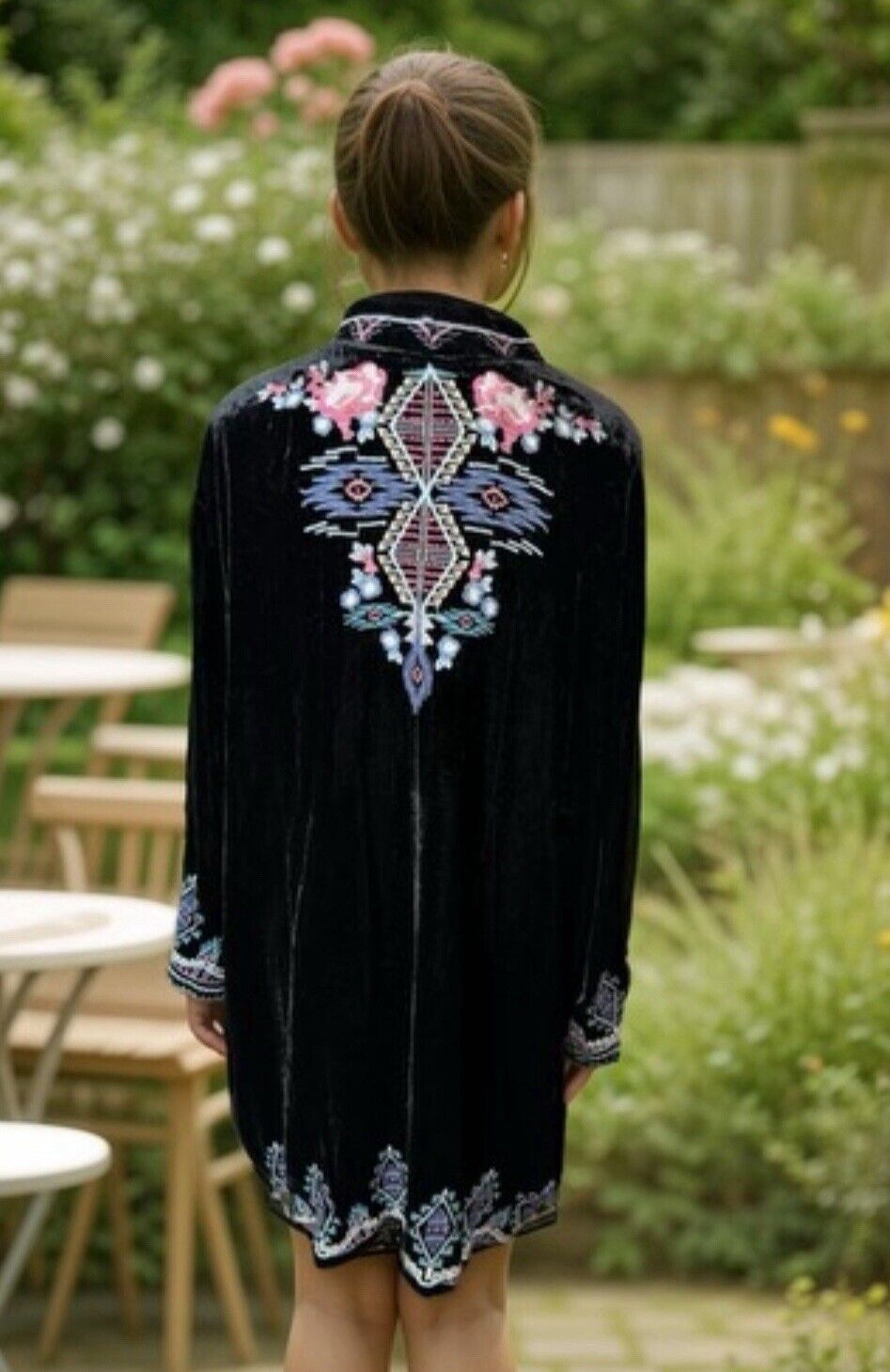 Johnny Was Black Velvet XL 1X Aztec Kimono Wrap Duster Jacket Coat Cardigan