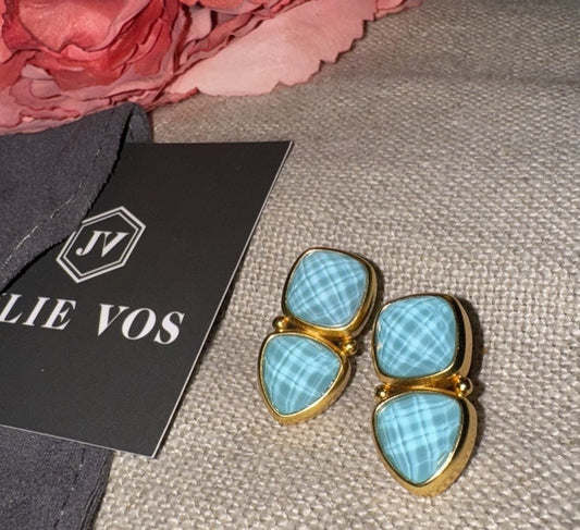 Julie Vos Iridescent Blue 24k Gold Plate Stud Statement Earrings Julie Vos