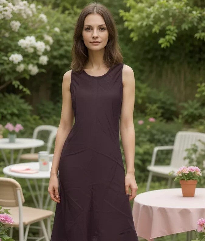 Eileen Fisher PL Petite Large Linen Chocolate Brown Midi Maxi Dress Eileen Fisher