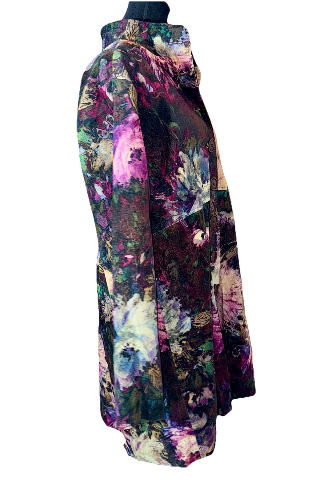 Johnny Was L Purple & Mauve Velour Military Jacket Trench Coat Silk Lined Johnny Was