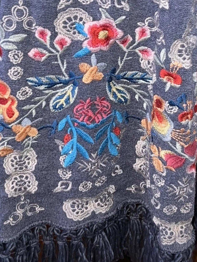 Johnny Was M Sweater Hoodie Coat Jacket Wrap Pockets Fringe Embroidered Johnny Was