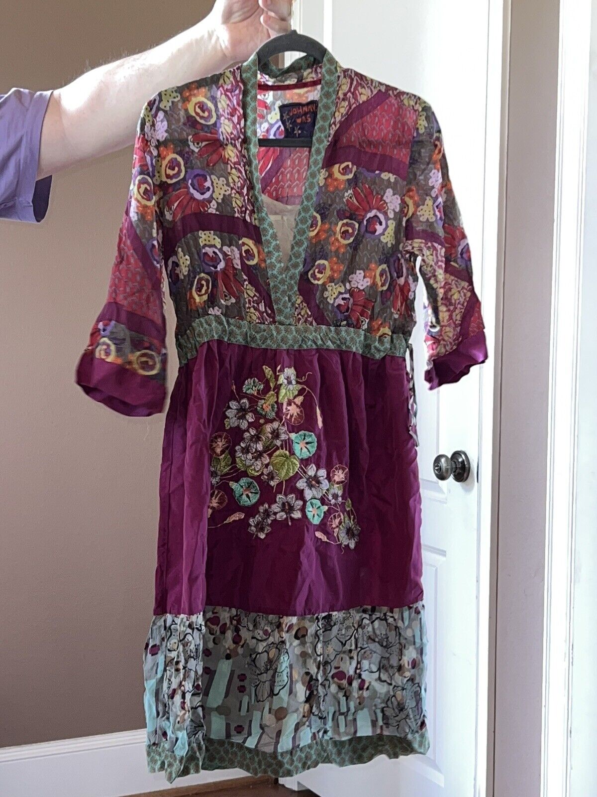 Johnny Was Ciara Tie Waisted Tunic Kimono Maxi Dress Large Excellent 100% Silk