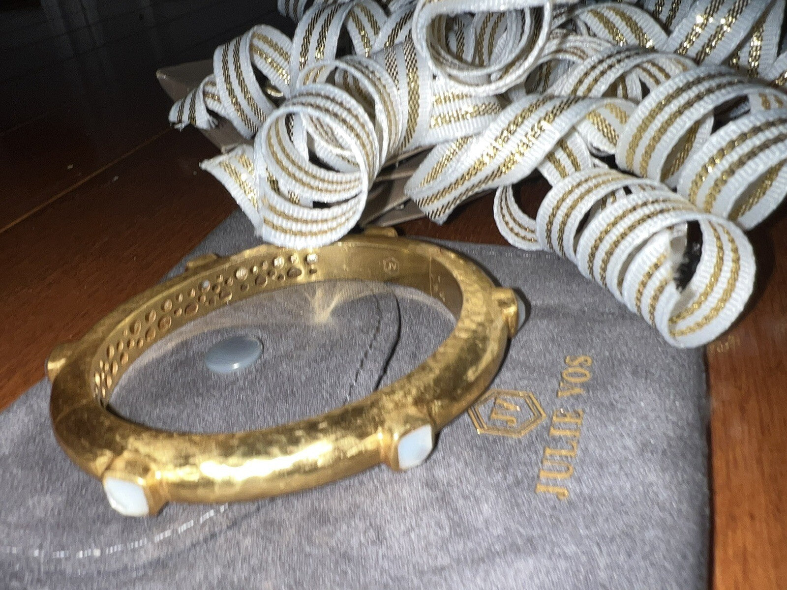 Julie Vos Hinged Bangle Bracelet Clear Iridescent Stones Slightly Milky In Color Julie Vos