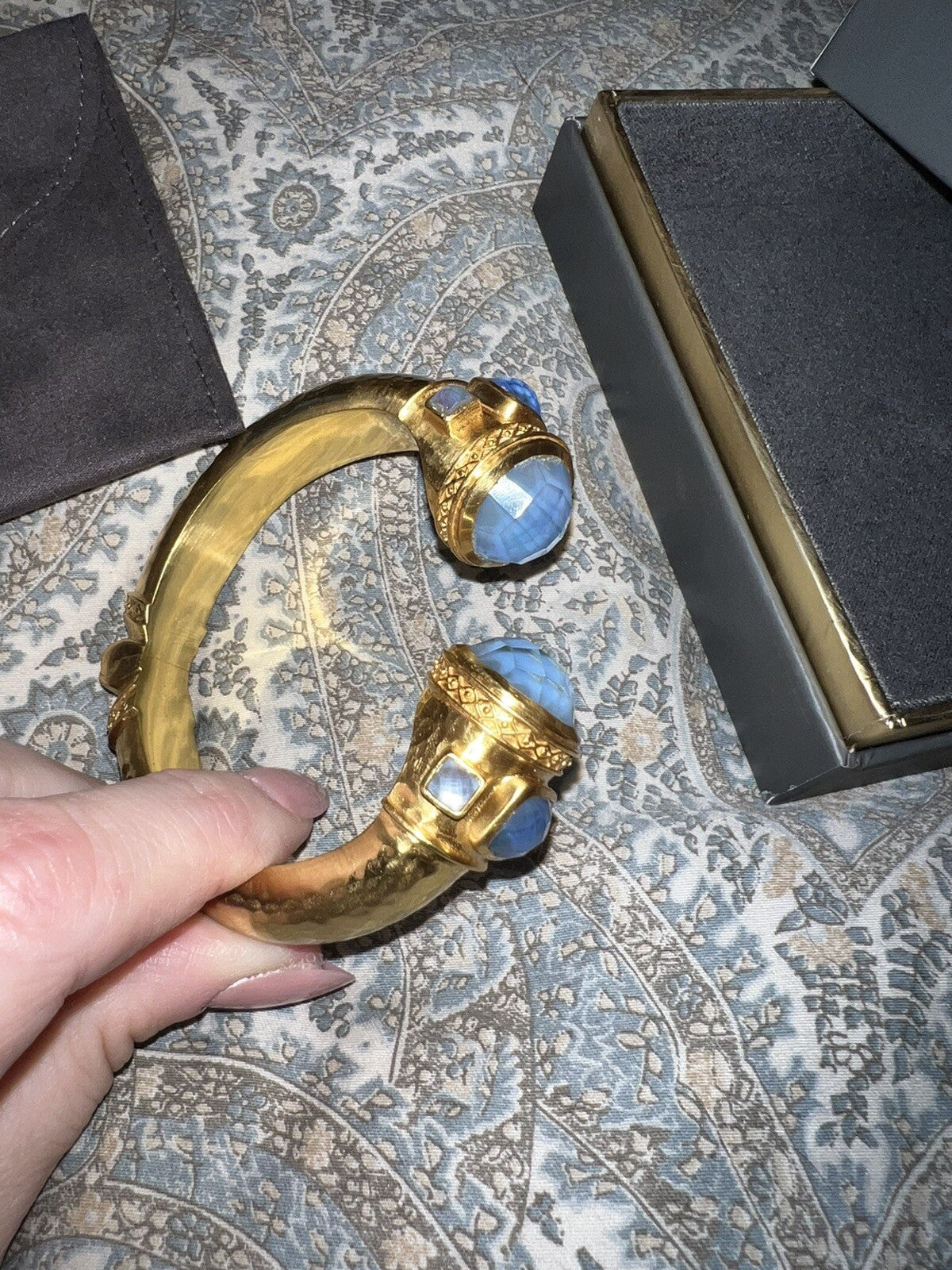 Julie Vos Statement Hinged Bangle Bracelet Cuff Light Blue Iridescent Julie Vos