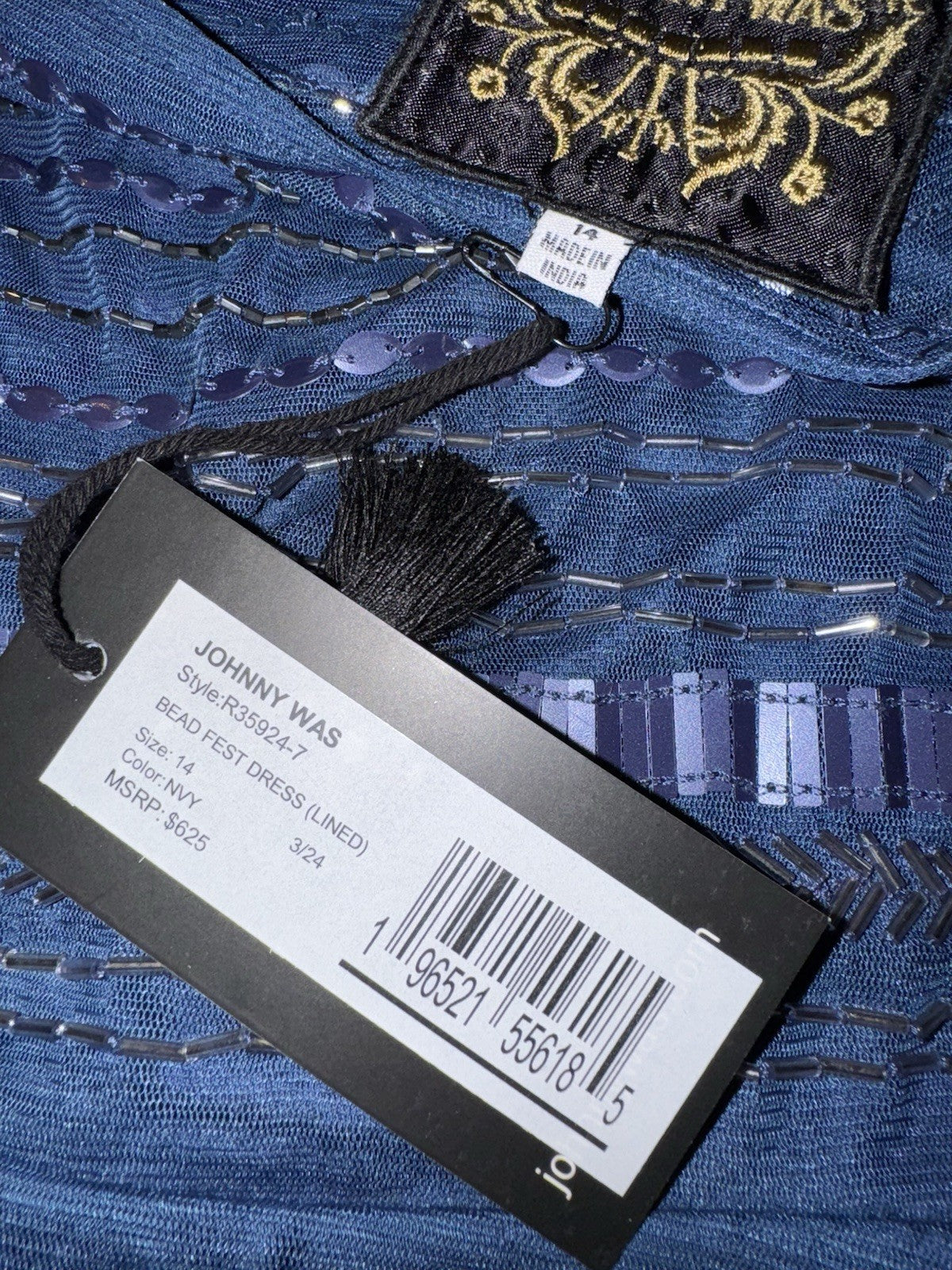 Johnny Was Sz 14 Blue Beaded Mesh Cocktail Party Dress $625 Retail Blk Label Johnny Was