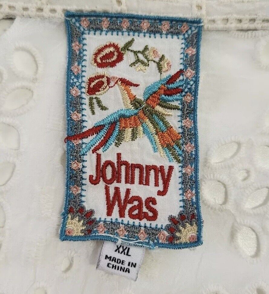 Johnny Was White Silky Long Kimono Duster Wrap Floral Embroidery XXL 2XL 2X