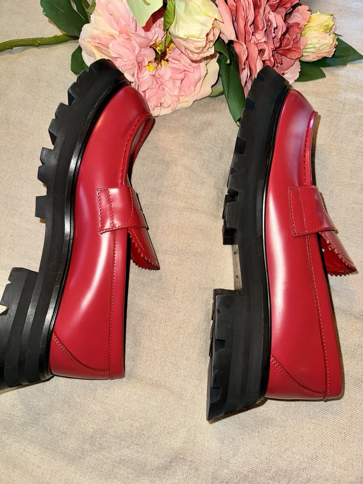 Alexander McQueen Wander Women's Red Leather Platform Loafer Shoes IT 41 / US 11 Alexander McQueen