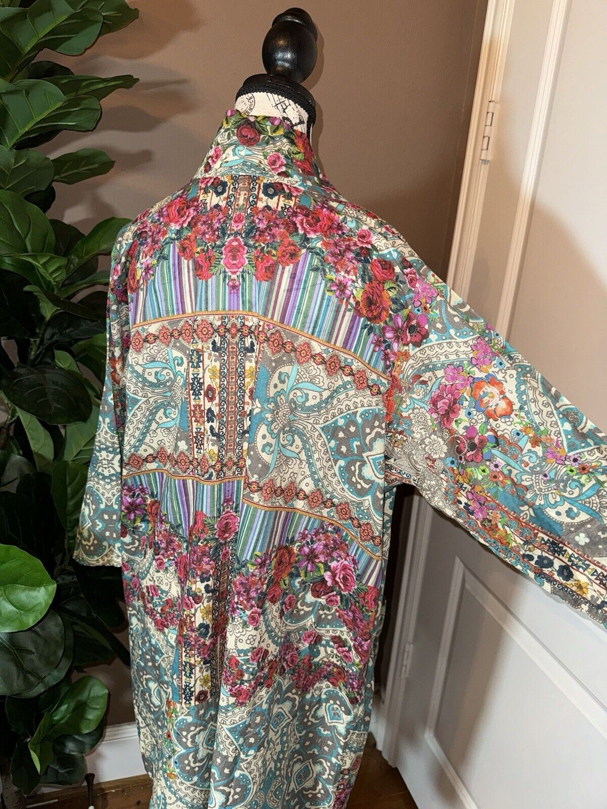 Johnny Was 100% Cotton Kimono M Medium Top Wrap Cardigan Jacket Pockets