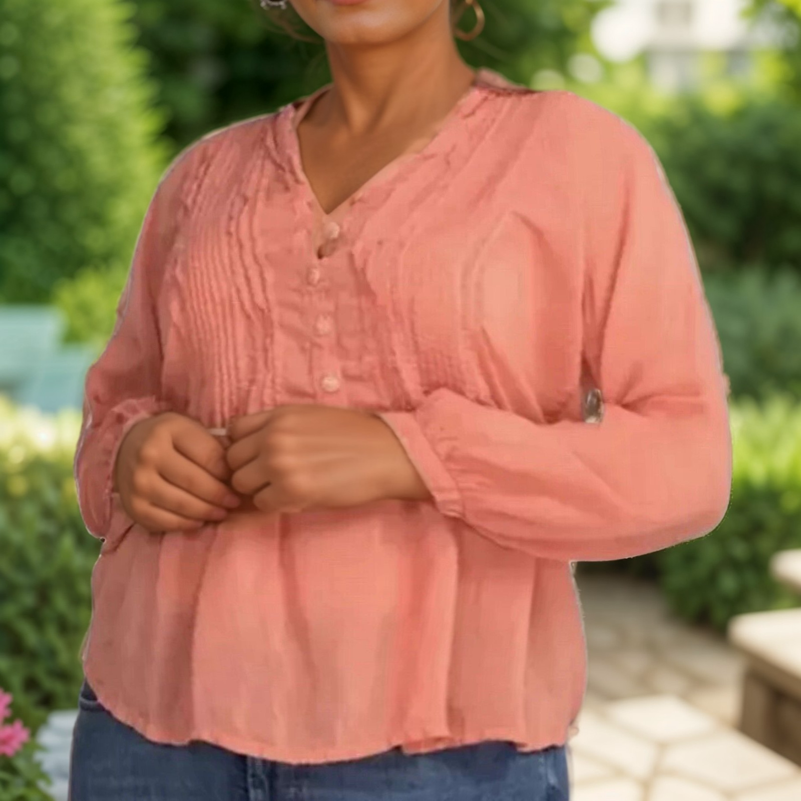 Johnny Was 3X Plus Peasant Blouse Tangerine Pintuck Pleat Tunic Top Cool Shirt Johnny Was