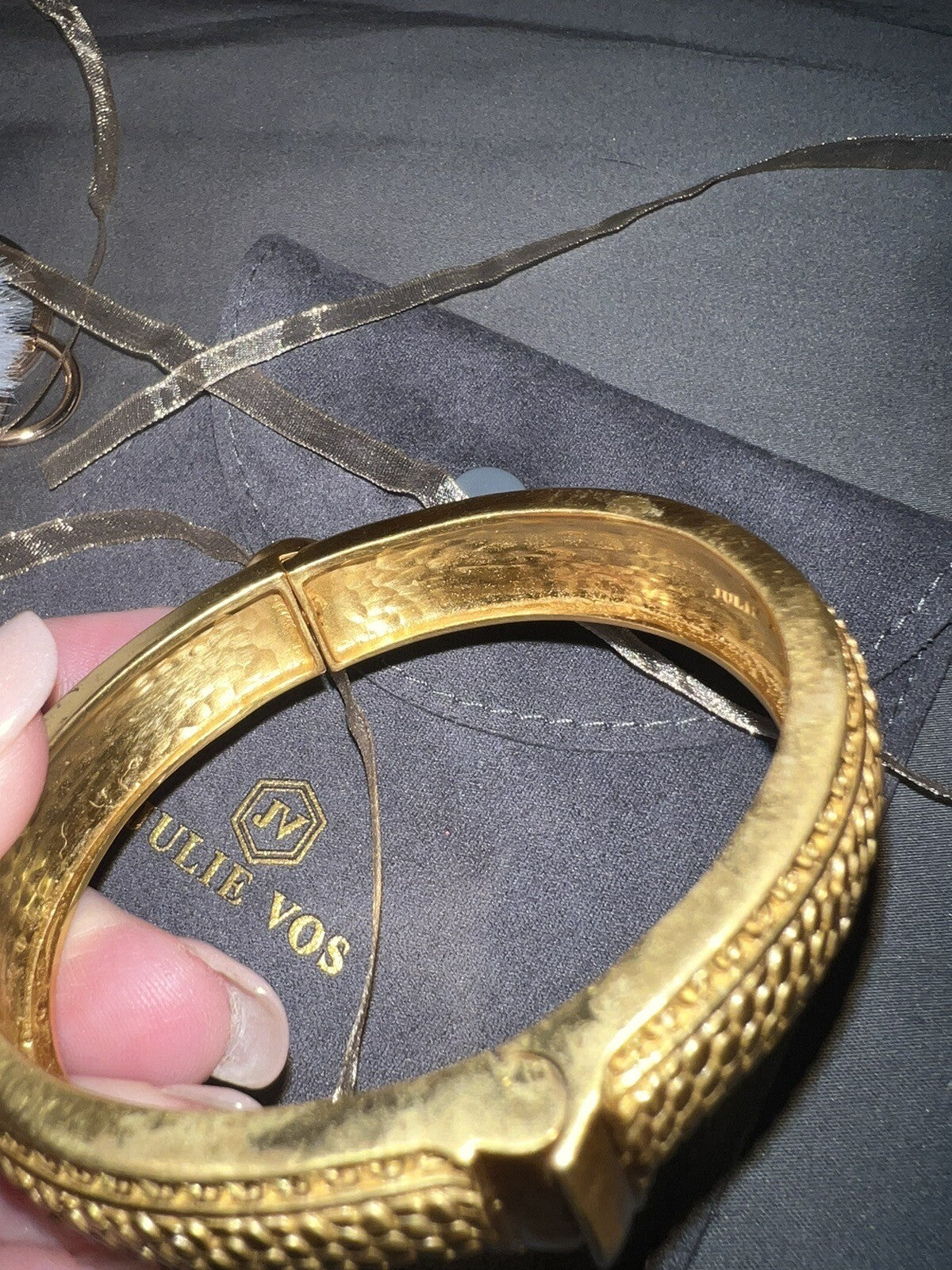 Julie Vos Hinged Bangle with Bahamian Blue Stone & 24k Plated  RETIRED Julie Vos