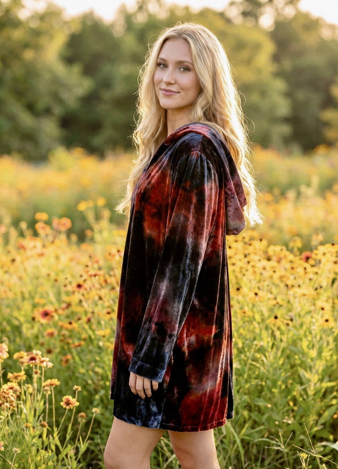 Johnny Was L Large Black & Red Velvet Hoodie Pullover Sweatshirt Tunic Top WARM Johnny Was