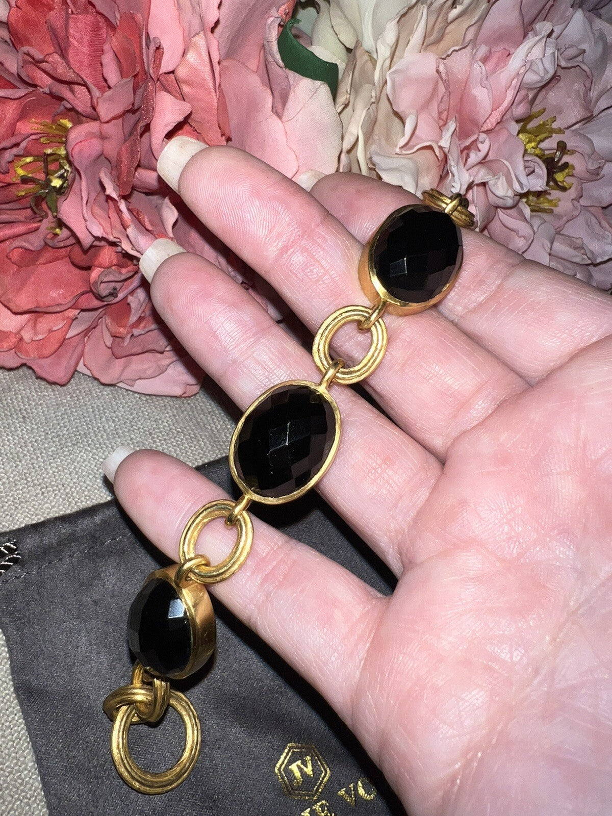 Julie Vos 8” Black Obsidian Link Bracelet Adjustable Toggle Julie Vos