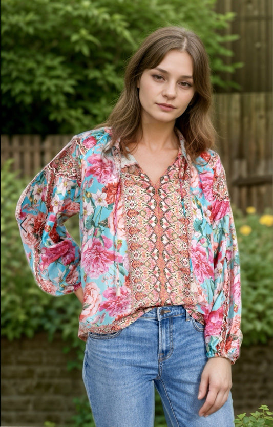 Johnny Was 2X Plus 100% Silk Peasant Blouse Tunic Top Shirt Or Mini Dress Johnny Was