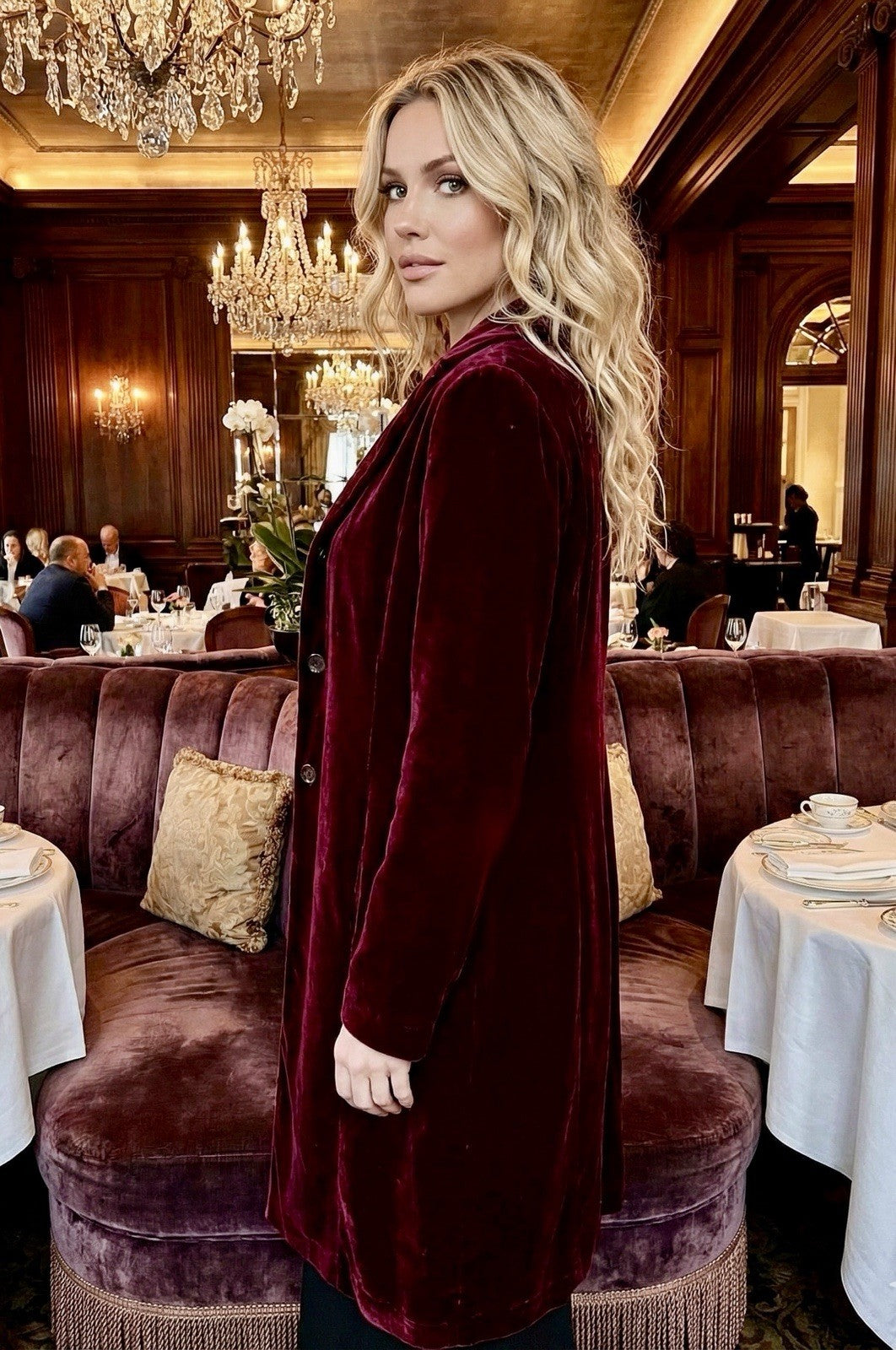 Johnny Was M Medium Red Velvet Tailored Coat Jacket Wrap Dressy & Classic Style Johnny Was