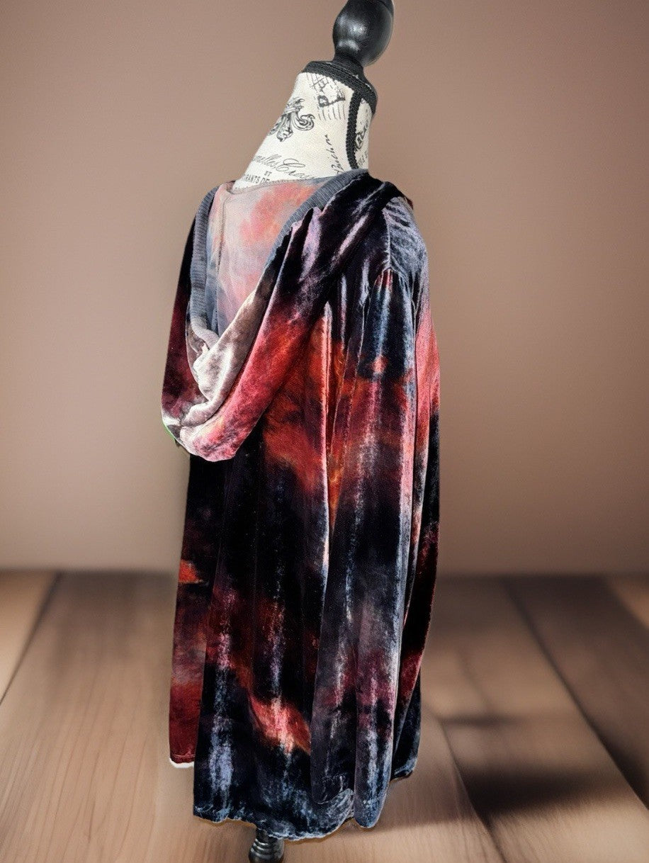 Johnny Was L Large Black & Red Velvet Hoodie Pullover Sweatshirt Tunic Top WARM Johnny Was