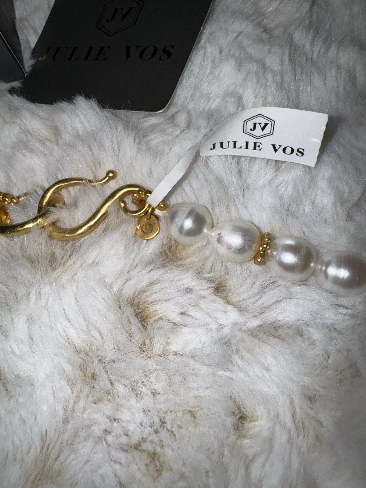 Julie Vos Freshwater Pearl & Clear Statement Necklace 24k Gold Plated Julie Vos