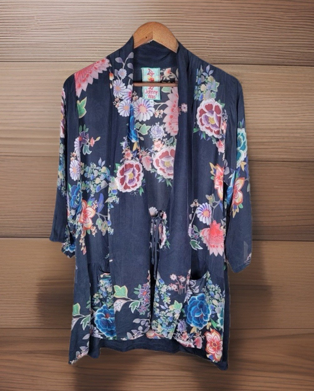 Johnny Was M Silky Kimono Top BOHO Lightweight Cool Florals Jacket Cardigan READ Johnny Was