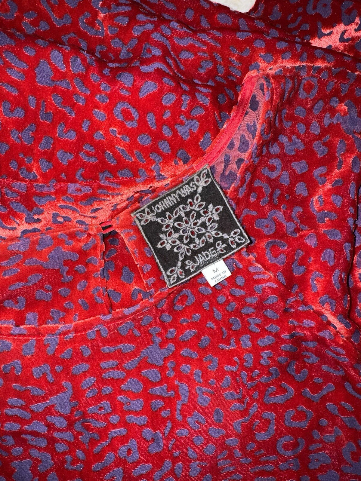 Johnny Was M Medium Red Velvet Burnout Shift Mini Dress Party Scoop Neck Johnny Was