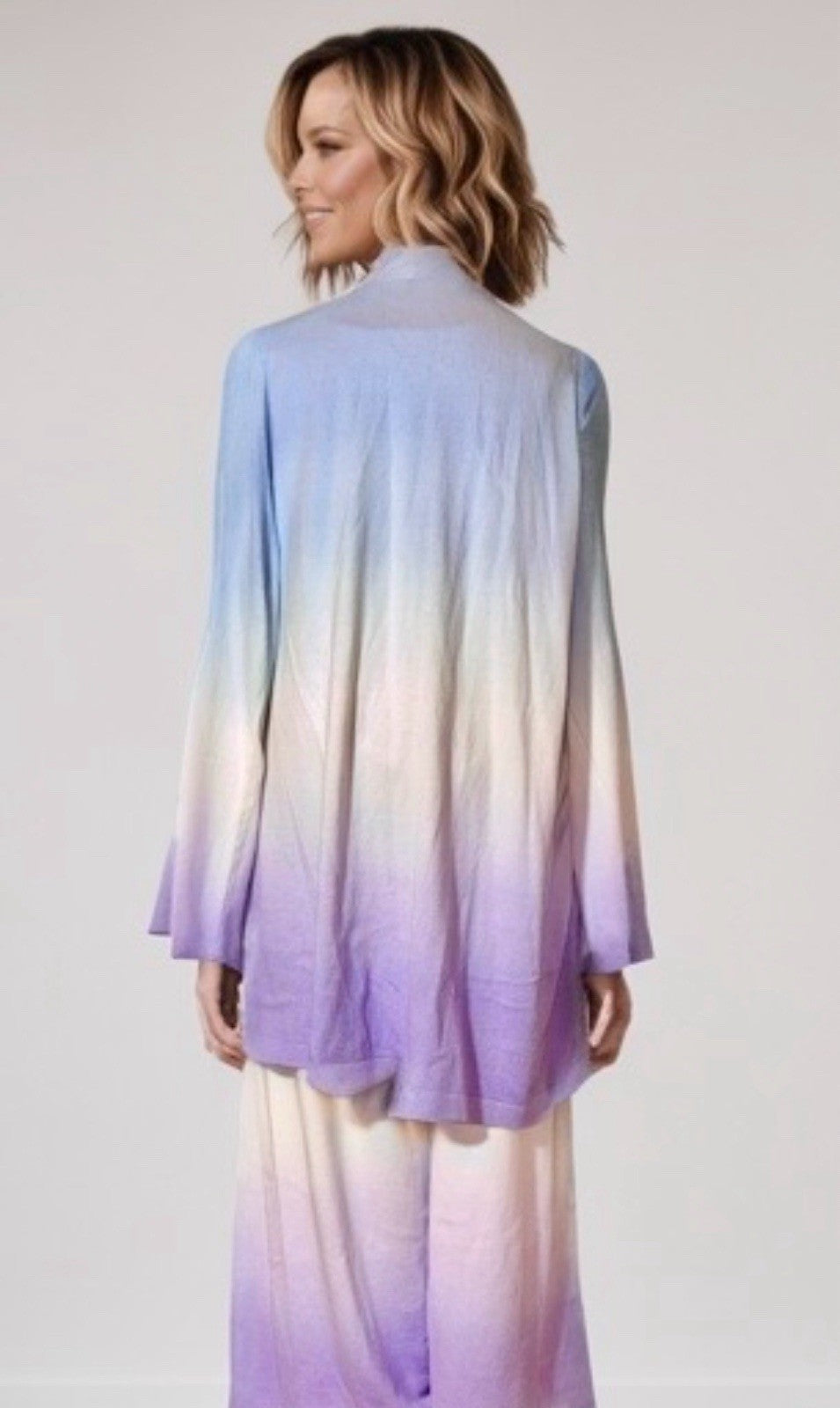 Johnny Was 3pc Set L Large Purple Whit Blue Dip Dye Kimono Tank & Wide Leg Pants Johnny Was