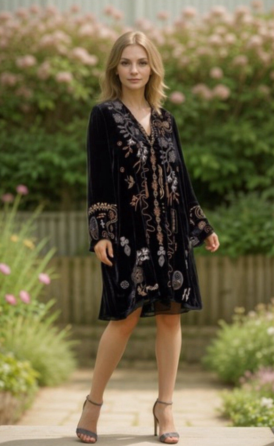 Johnny Was 3X 3XL Black & Gold Velvet Kimono Shift Mini Dress Or Tunic Top Johnny Was
