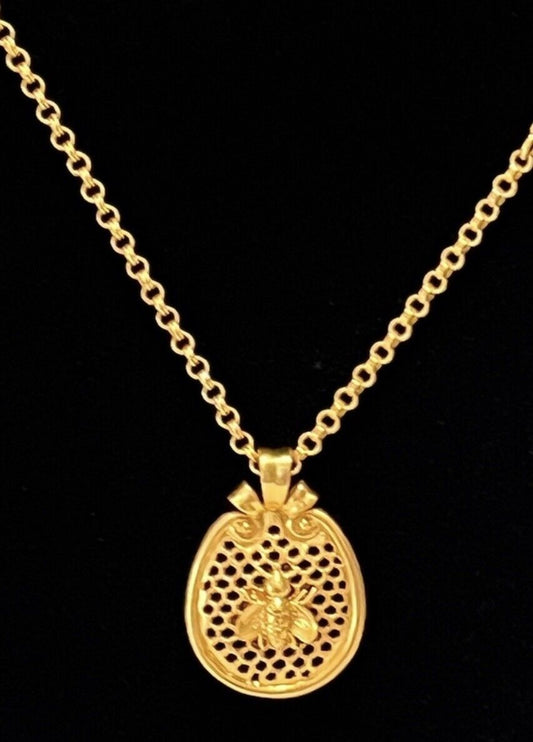 NEW Julie Vos Honeycomb Bee Pendant Long Necklace 36” NWOT