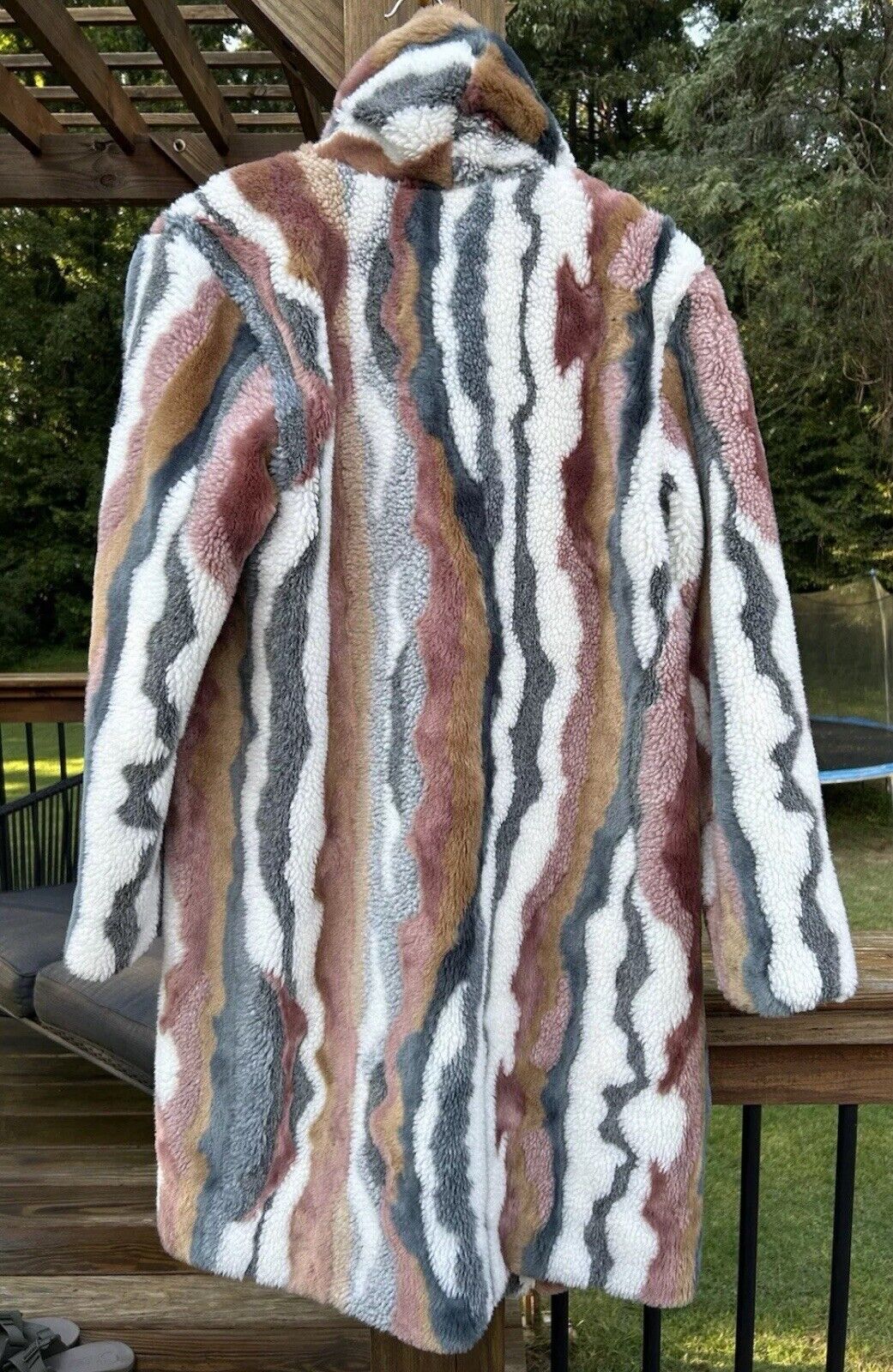 Johnny Was Large Faux Fur Coat Jacket Multi Color Wrap Silk Lined BOHO